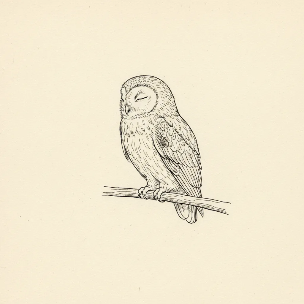 An owl, eyes closed — the long quiet of citation.